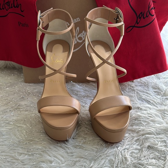 Authentic Christian louboutin Choca 150 ankle cuff nude kidskin leather NIB 39.5 - Picture 2 of 15